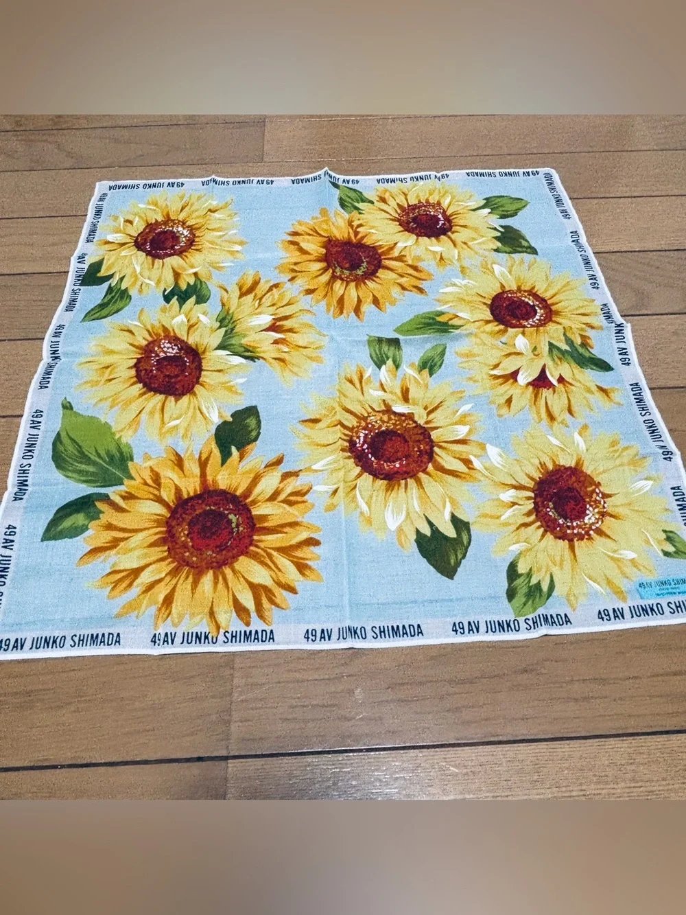 Junko Shimada Sunflower Print Blue Cotton Scarf/Handkerchief/Bandana  45cm 18”